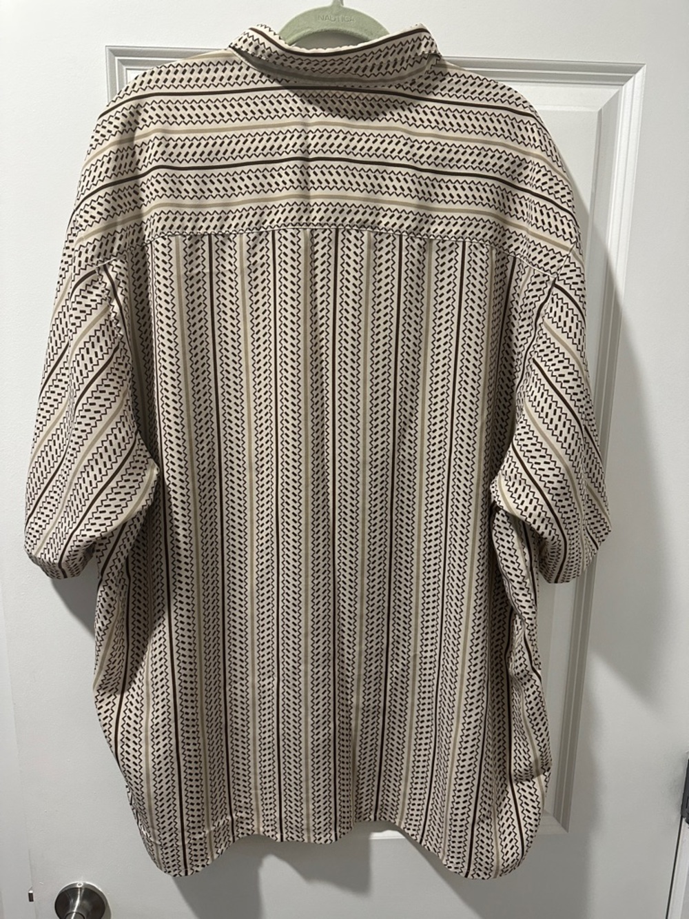 Men's Beige Short-Sleeve Striped Button-Down Shirt - Picture 2 of 2